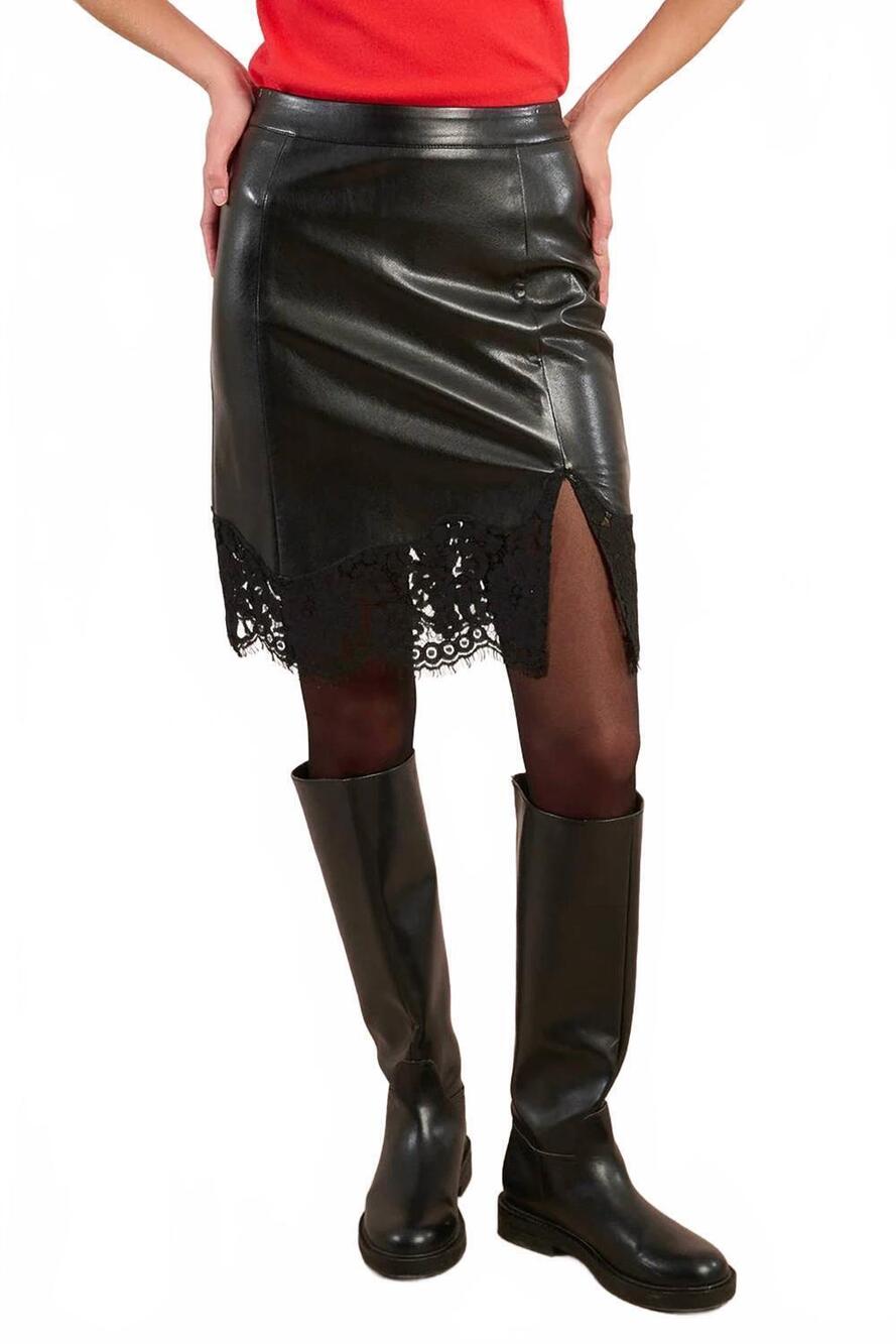 NEW MOLLY BRACKEN women's leather lace skirt in black